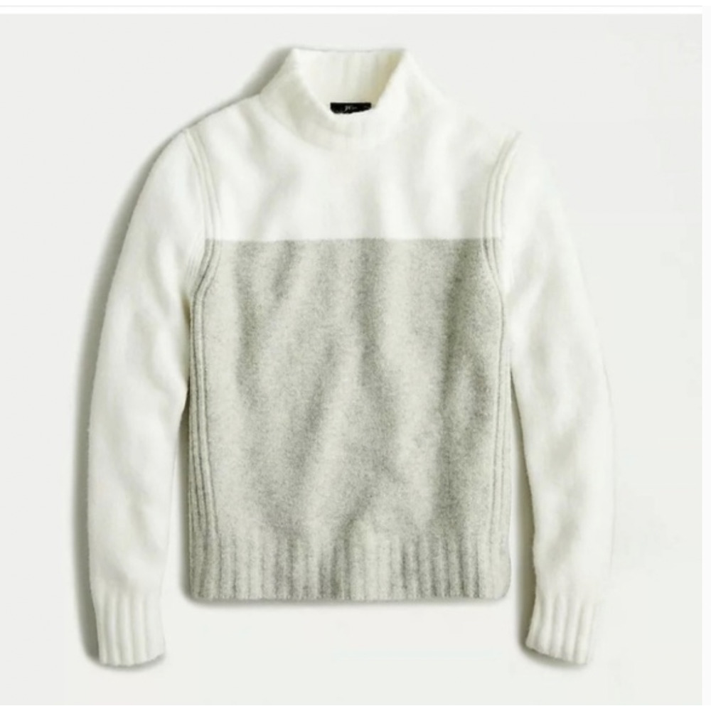 J. Crew Colorblock Mockneck Sweater Supersoft Yarn Cream Grey AE946 Size Large